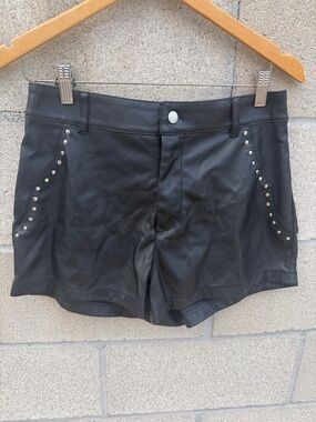 Fashion Nova Black Faux Leather Studded Pocket Mini Shorts
